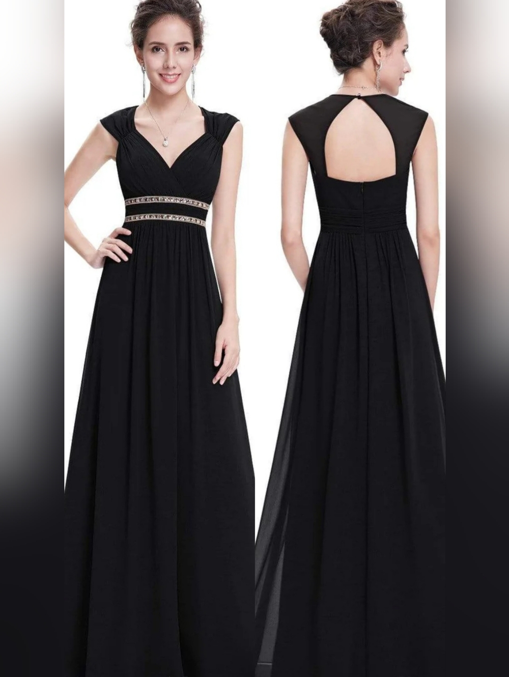 Ever Pretty Chiffon Embellished Rhinestone Zip Cocktail Black Tie Maxi Gown